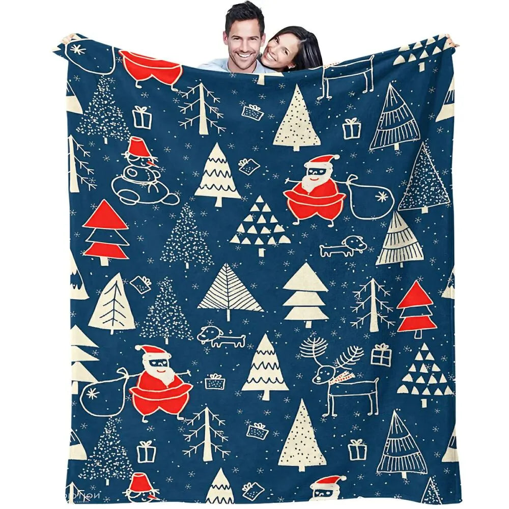 Festive Christmas Elements Navy Blue Pattern Multipurpose Throw Blanket