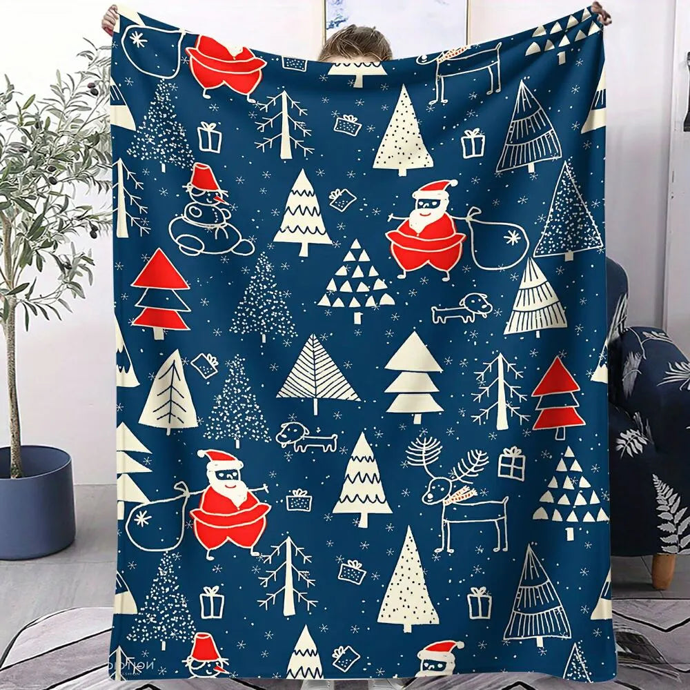 Festive Christmas Elements Navy Blue Pattern Multipurpose Throw Blanket