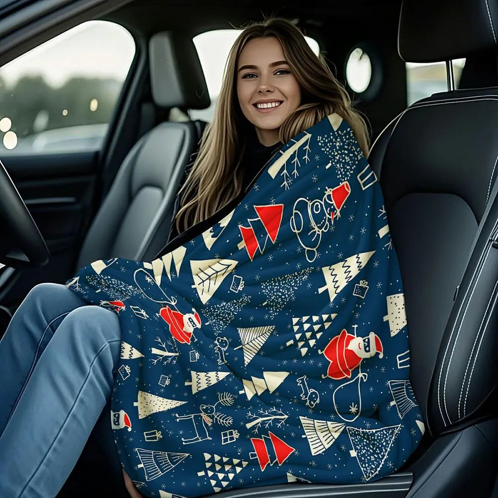 Festive Christmas Elements Navy Blue Pattern Multipurpose Throw Blanket