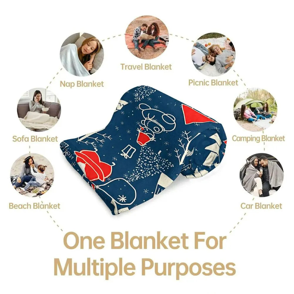 Festive Christmas Elements Navy Blue Pattern Multipurpose Throw Blanket
