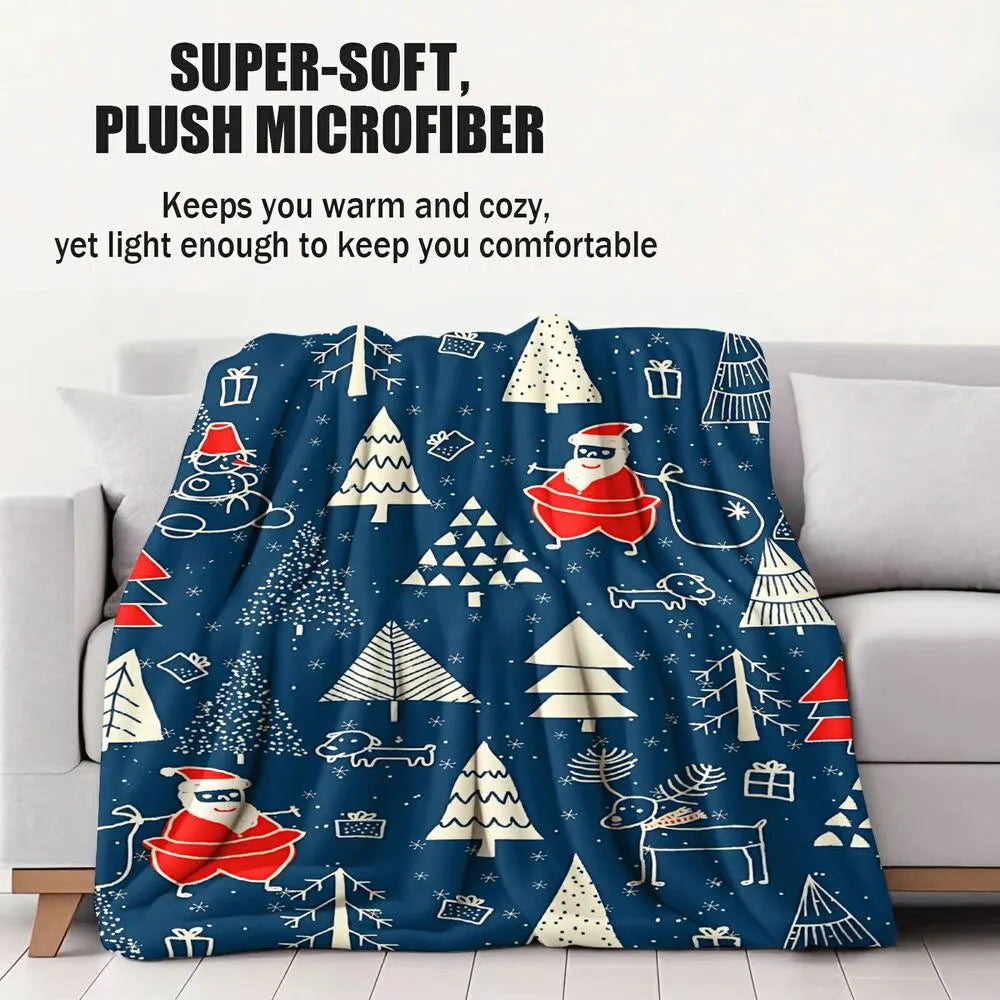 Festive Christmas Elements Navy Blue Pattern Multipurpose Throw Blanket