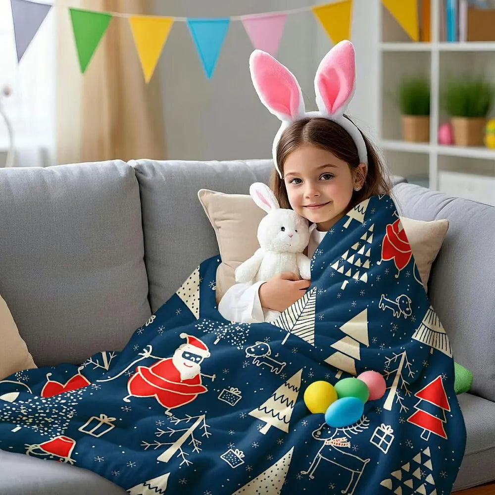 Festive Christmas Elements Navy Blue Pattern Multipurpose Throw Blanket