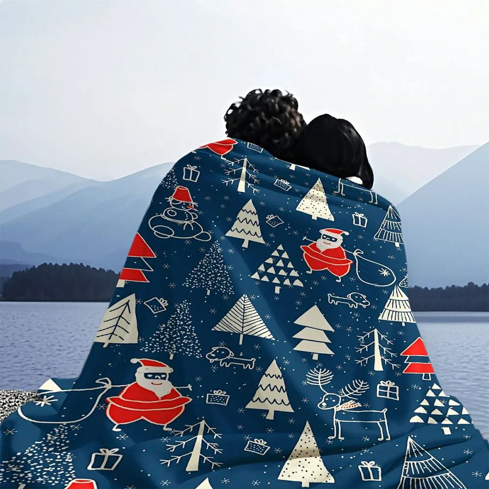 Festive Christmas Elements Navy Blue Pattern Multipurpose Throw Blanket
