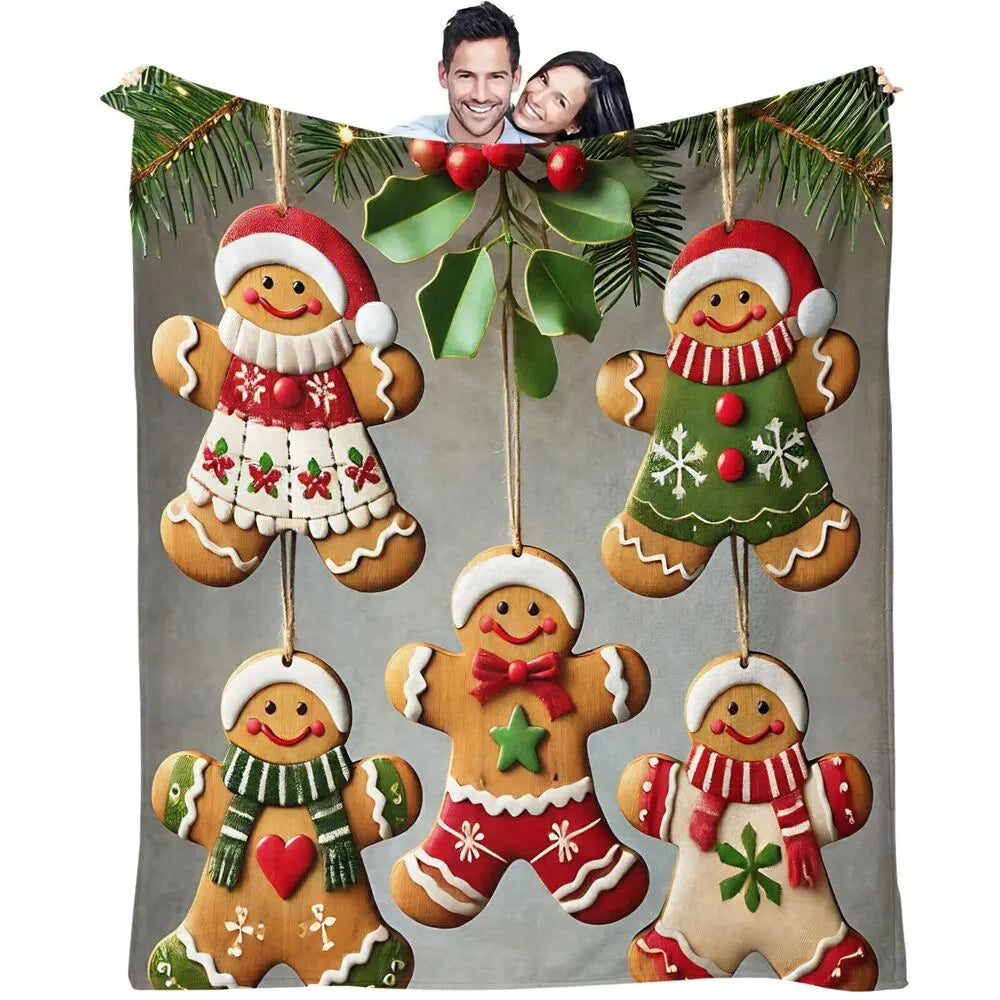 Festive Christmas Gingerbread Men Light Grey Pattern Multipurpose Throw Blanket