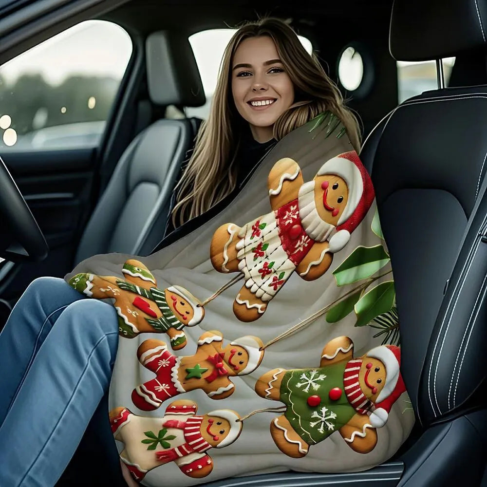 Festive Christmas Gingerbread Men Light Grey Pattern Multipurpose Throw Blanket