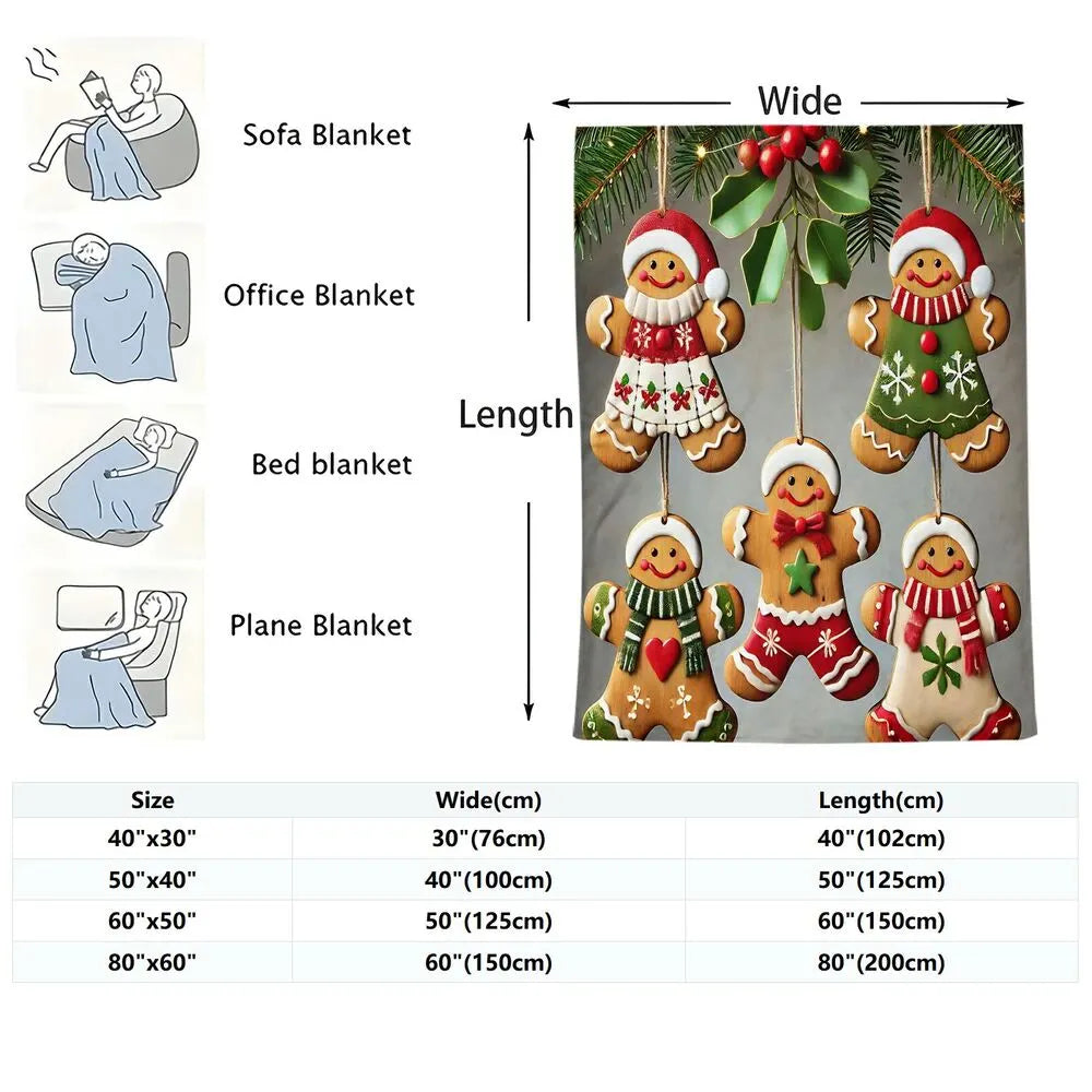 Festive Christmas Gingerbread Men Light Grey Pattern Multipurpose Throw Blanket