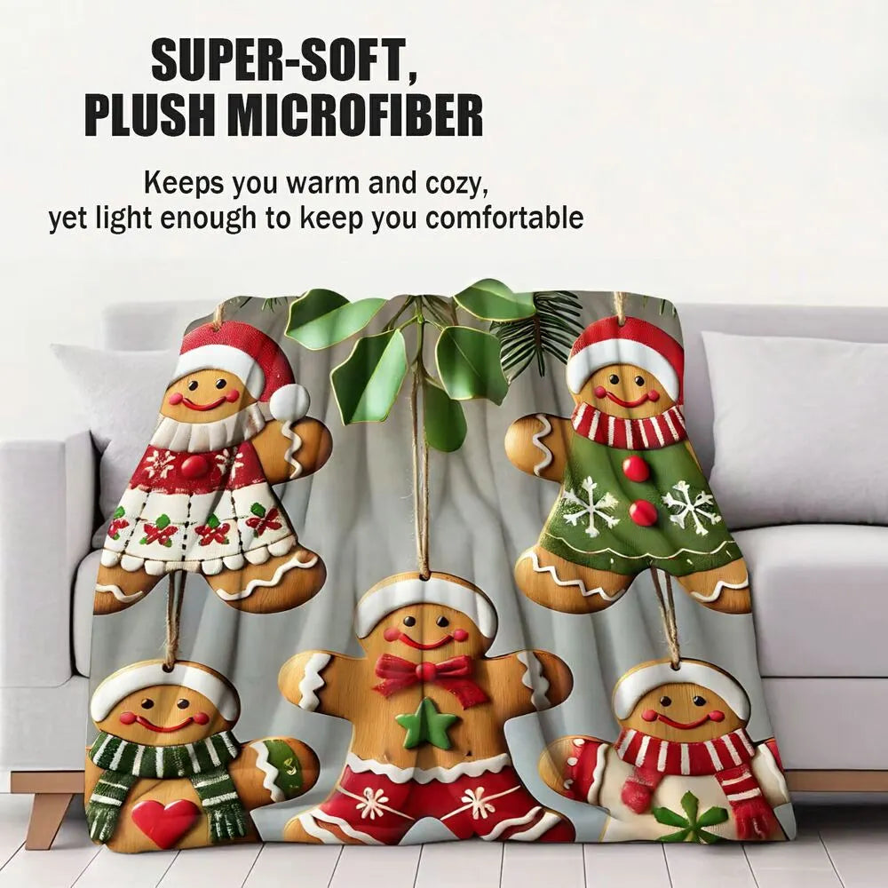 Festive Christmas Gingerbread Men Light Grey Pattern Multipurpose Throw Blanket