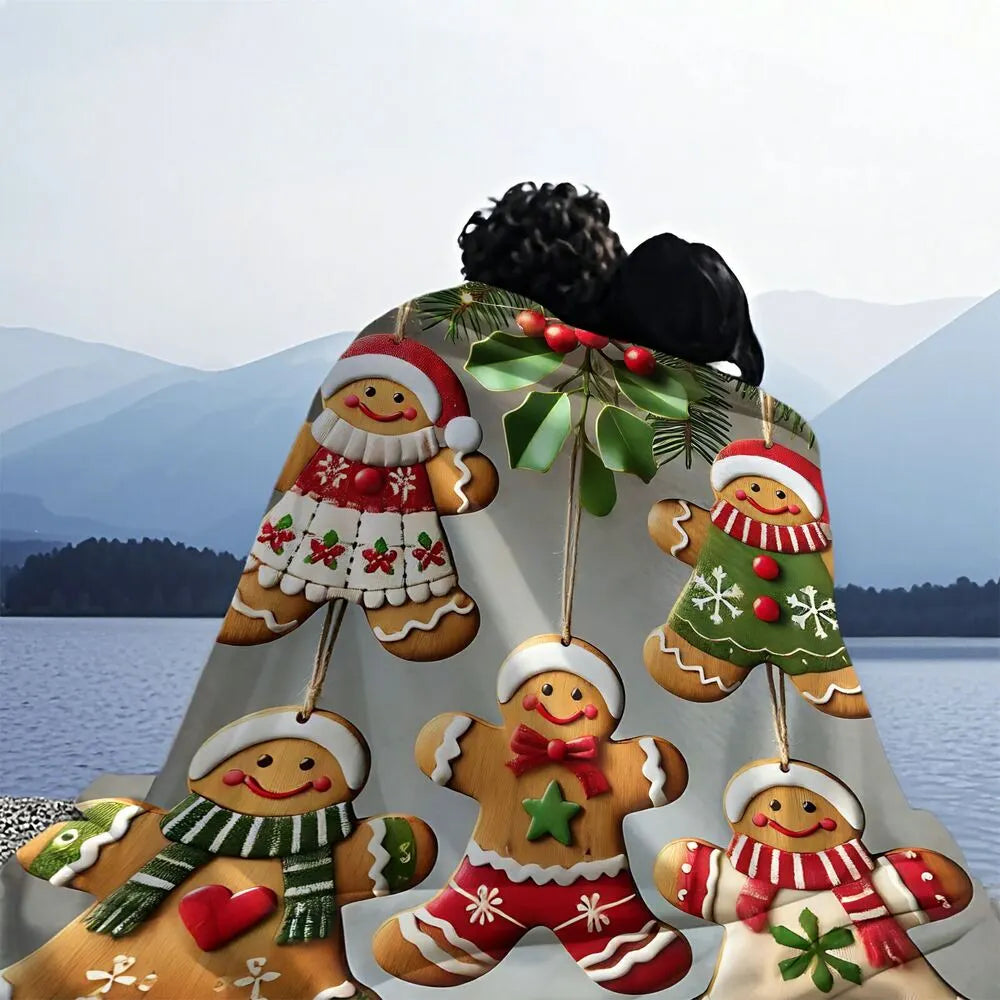 Festive Christmas Gingerbread Men Light Grey Pattern Multipurpose Throw Blanket