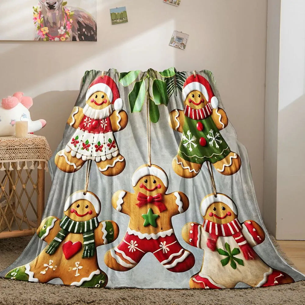 Festive Christmas Gingerbread Men Light Grey Pattern Multipurpose Throw Blanket