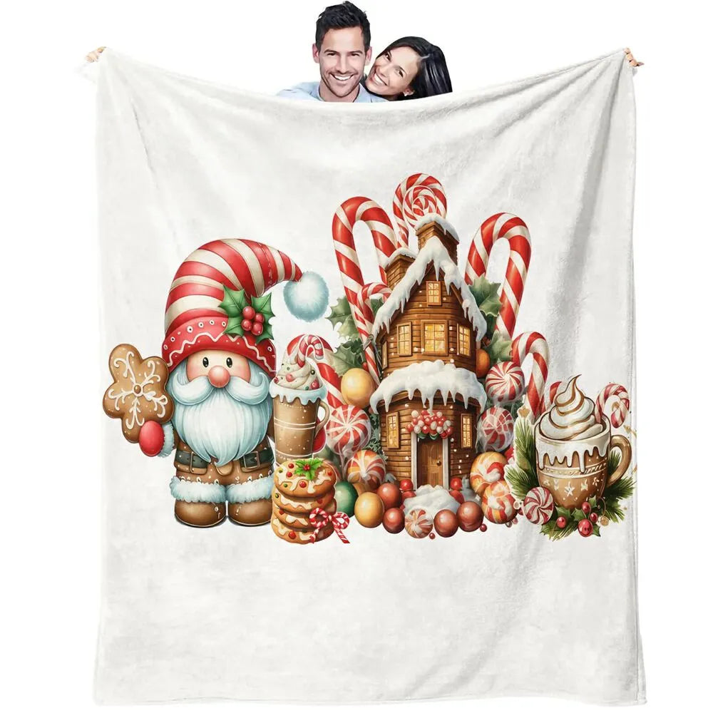 Festive Christmas Gnome Candy House White Pattern Multipurpose Throw Blanket