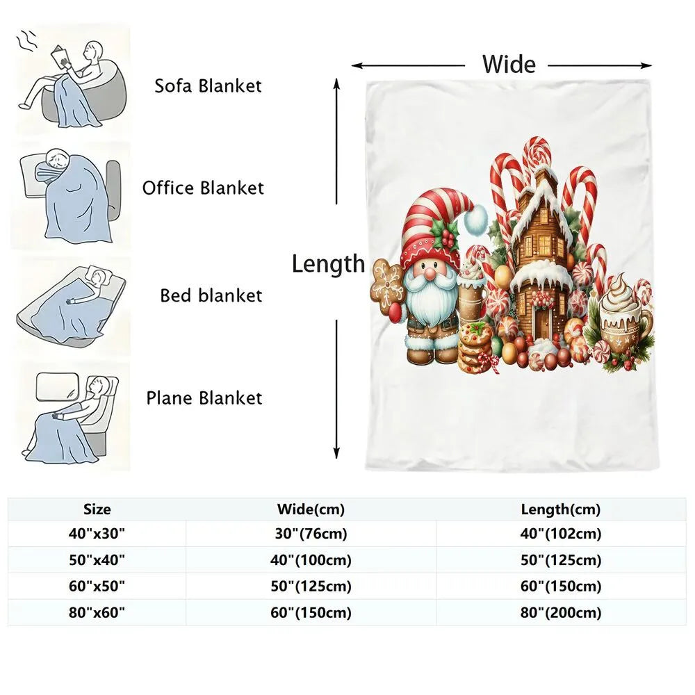 Festive Christmas Gnome Candy House White Pattern Multipurpose Throw Blanket