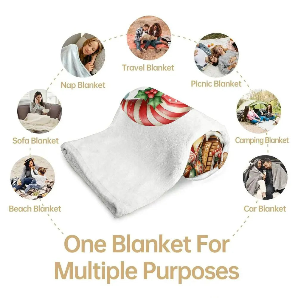 Festive Christmas Gnome Candy House White Pattern Multipurpose Throw Blanket