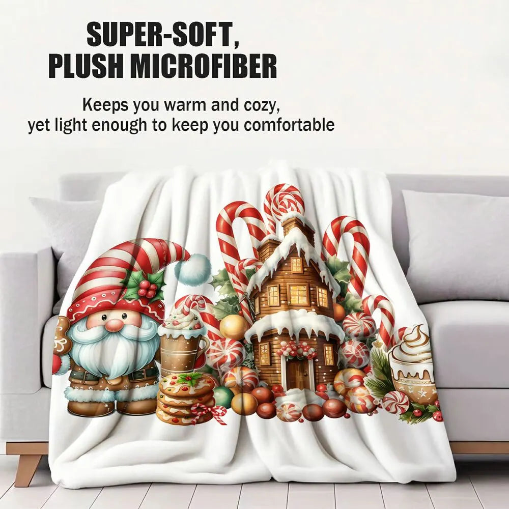 Festive Christmas Gnome Candy House White Pattern Multipurpose Throw Blanket