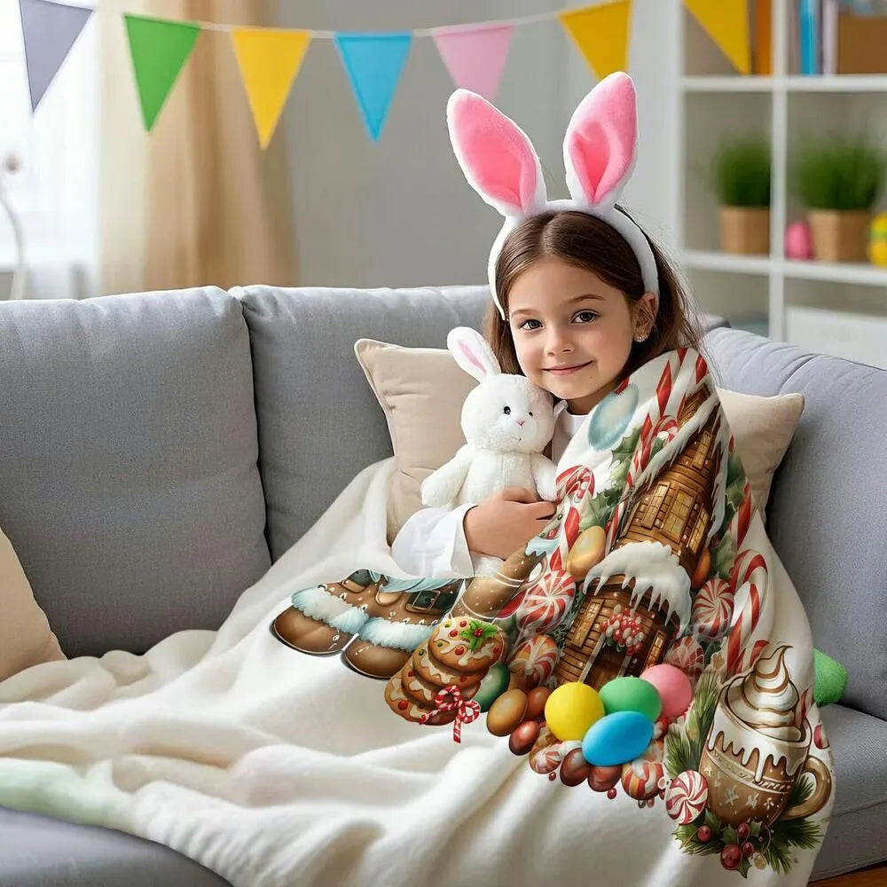 Festive Christmas Gnome Candy House White Pattern Multipurpose Throw Blanket