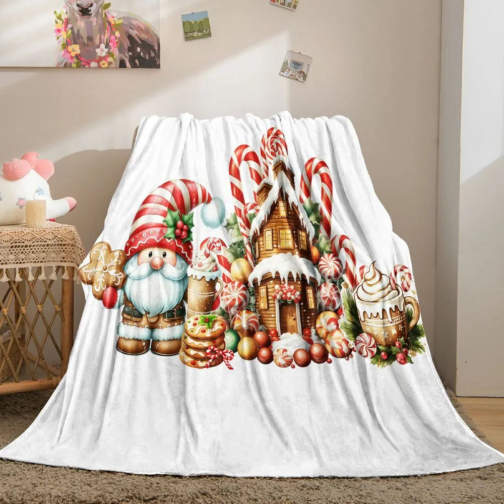 Festive Christmas Gnome Candy House White Pattern Multipurpose Throw Blanket