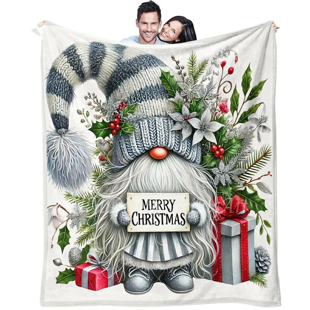 Festive Christmas Gnome Merry Christmas White Pattern Multipurpose Throw Blanket