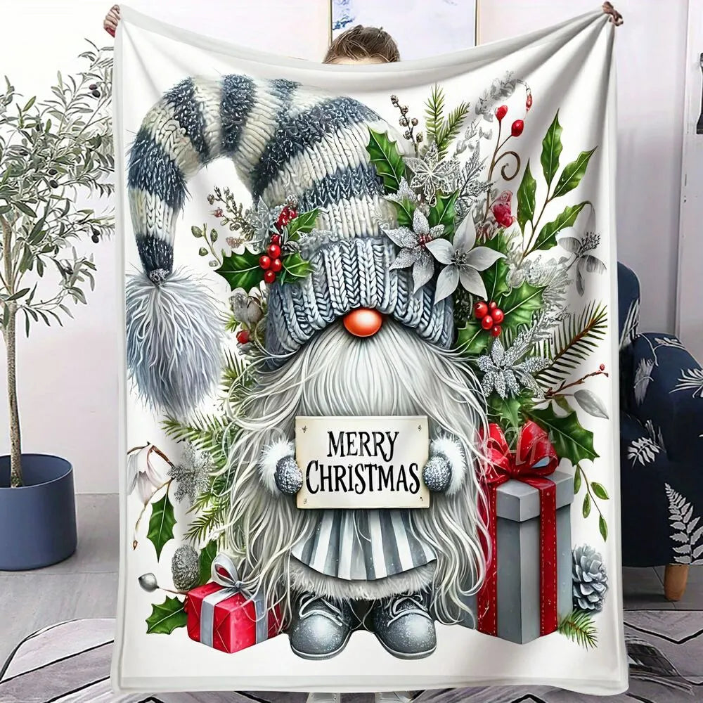 Festive Christmas Gnome Merry Christmas White Pattern Multipurpose Throw Blanket