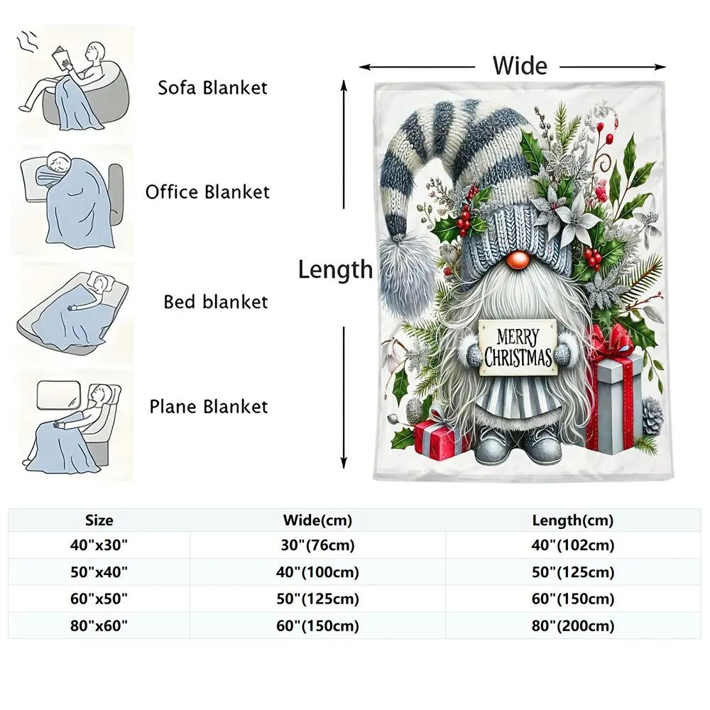 Festive Christmas Gnome Merry Christmas White Pattern Multipurpose Throw Blanket