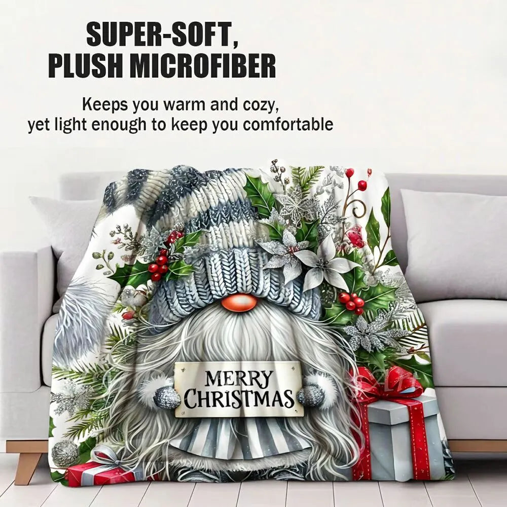 Festive Christmas Gnome Merry Christmas White Pattern Multipurpose Throw Blanket