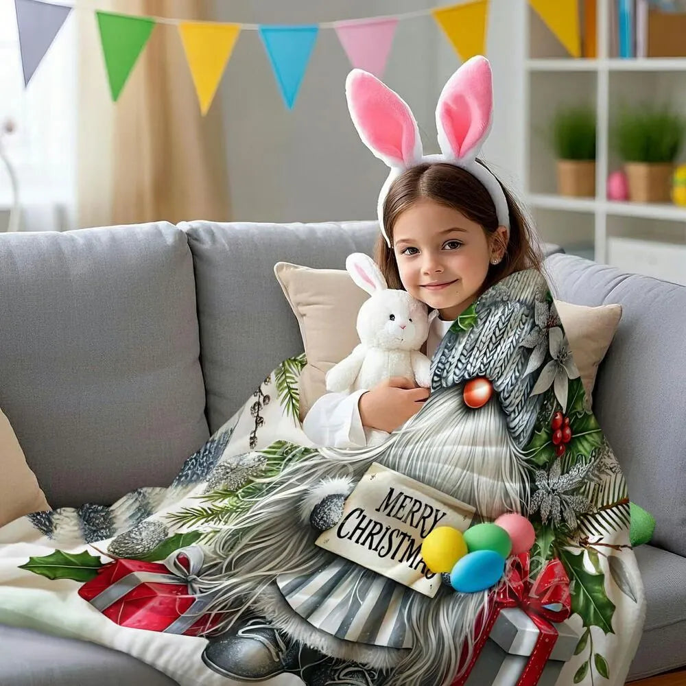 Festive Christmas Gnome Merry Christmas White Pattern Multipurpose Throw Blanket