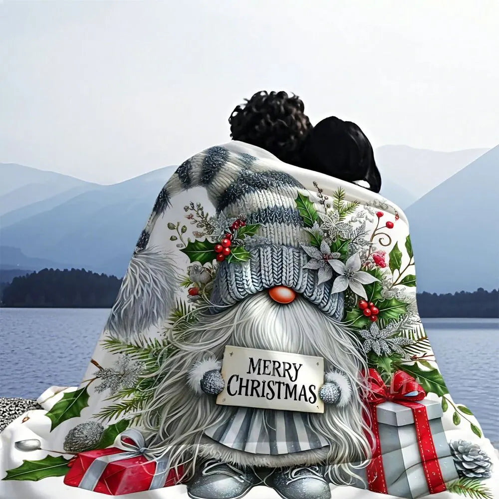 Festive Christmas Gnome Merry Christmas White Pattern Multipurpose Throw Blanket