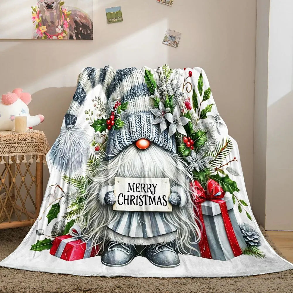 Festive Christmas Gnome Merry Christmas White Pattern Multipurpose Throw Blanket
