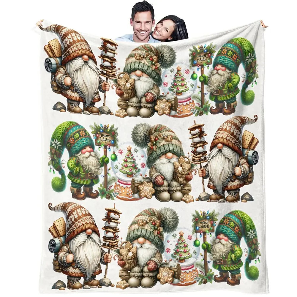 Festive Christmas Gnomes Collage White Pattern Multipurpose Throw Blanket