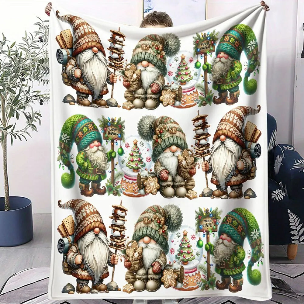 Festive Christmas Gnomes Collage White Pattern Multipurpose Throw Blanket