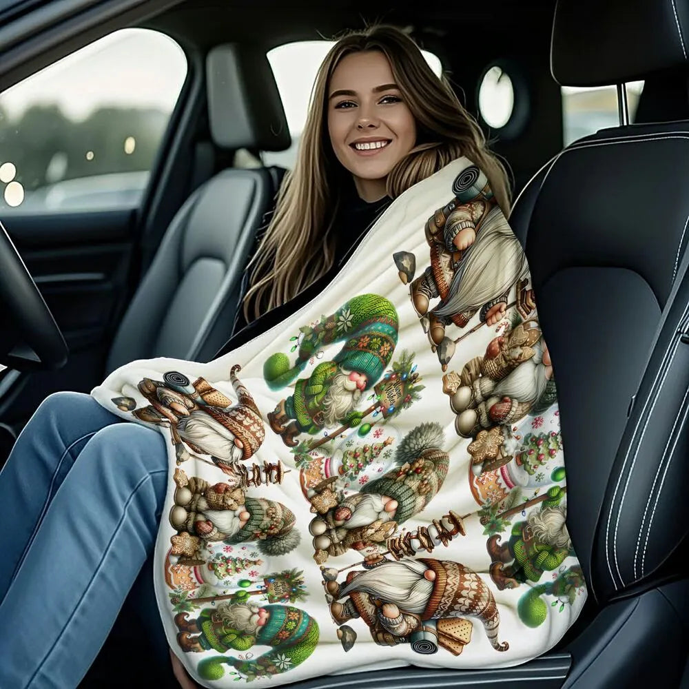 Festive Christmas Gnomes Collage White Pattern Multipurpose Throw Blanket
