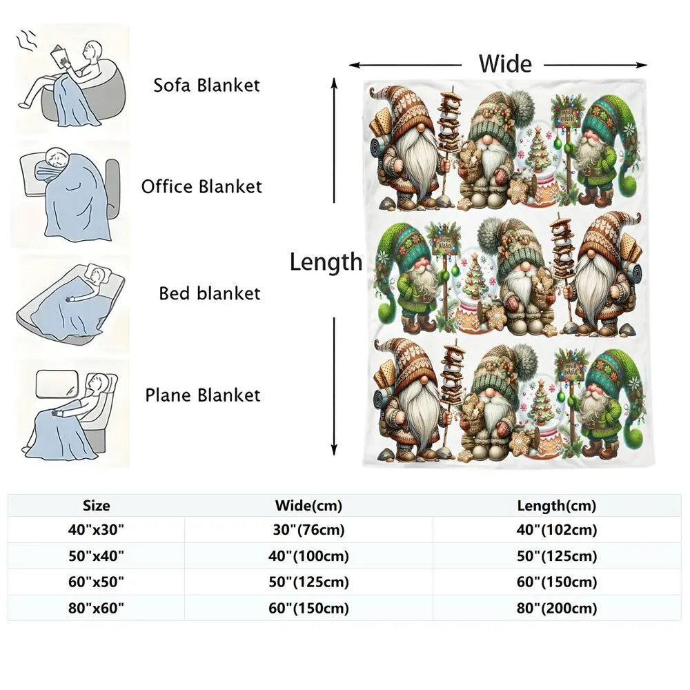 Festive Christmas Gnomes Collage White Pattern Multipurpose Throw Blanket