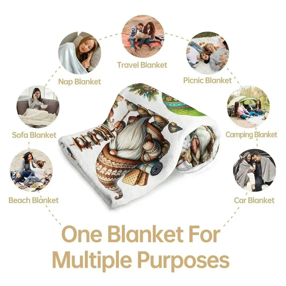 Festive Christmas Gnomes Collage White Pattern Multipurpose Throw Blanket