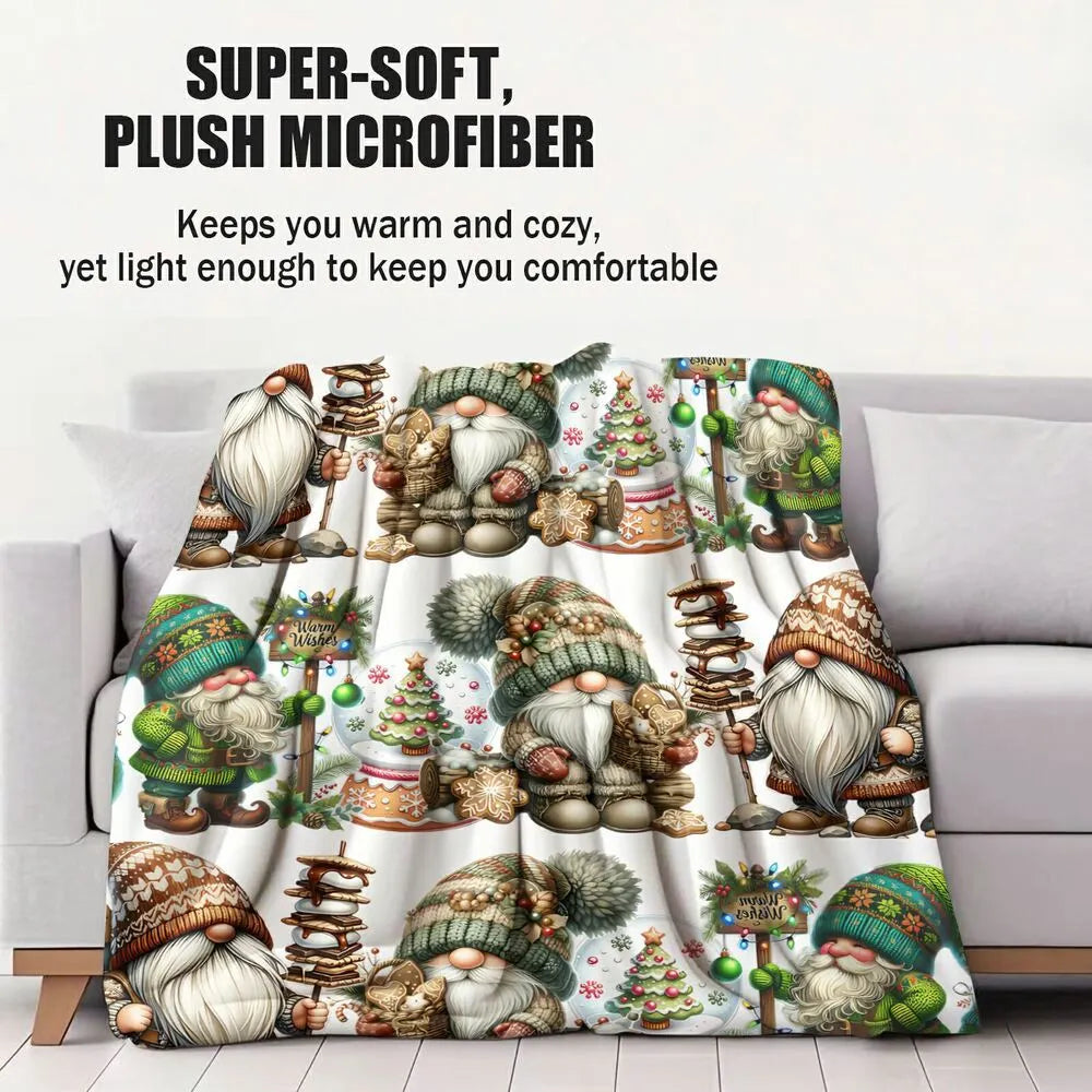 Festive Christmas Gnomes Collage White Pattern Multipurpose Throw Blanket