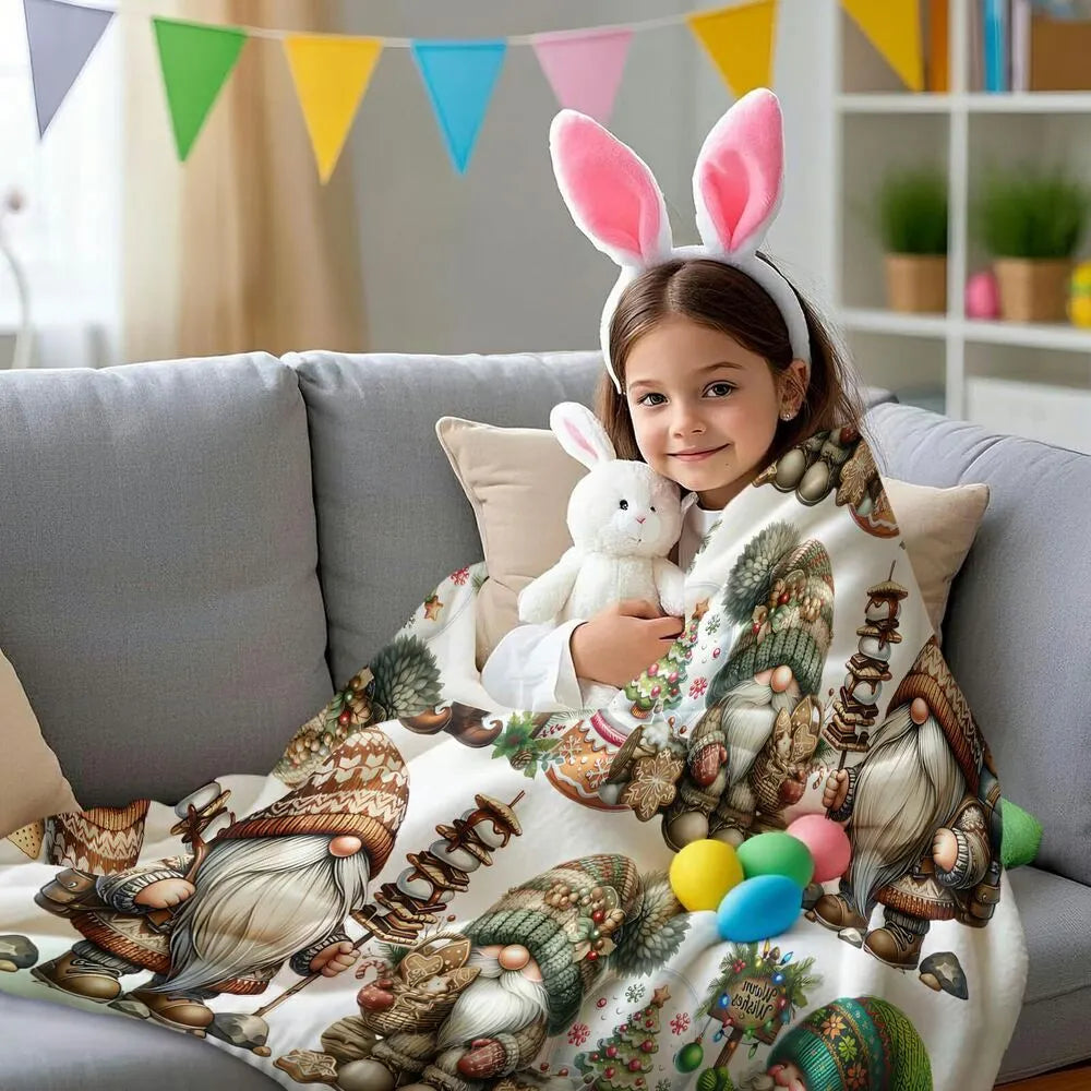 Festive Christmas Gnomes Collage White Pattern Multipurpose Throw Blanket