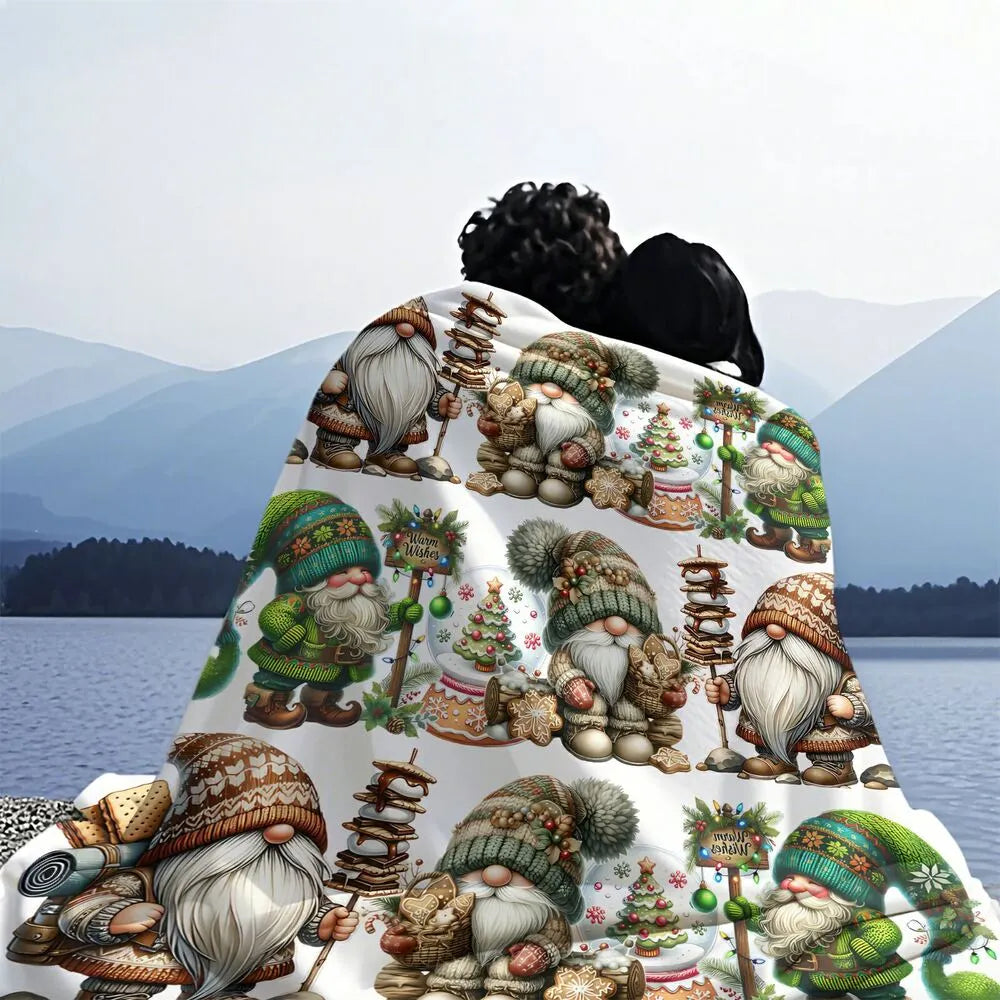 Festive Christmas Gnomes Collage White Pattern Multipurpose Throw Blanket
