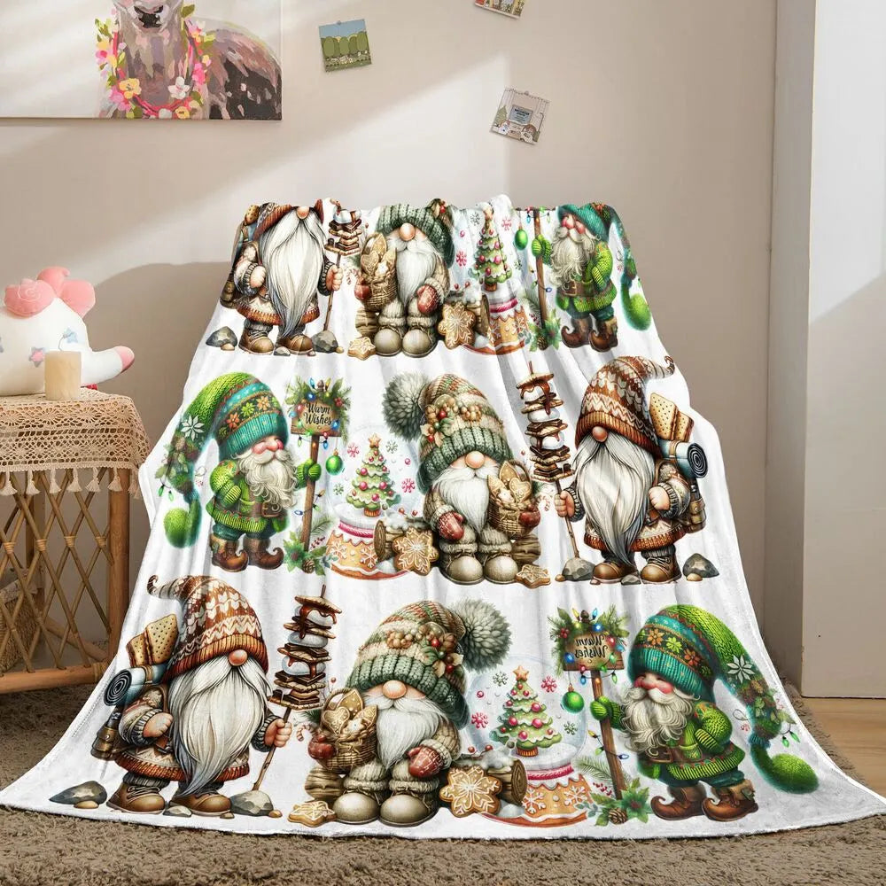 Festive Christmas Gnomes Collage White Pattern Multipurpose Throw Blanket