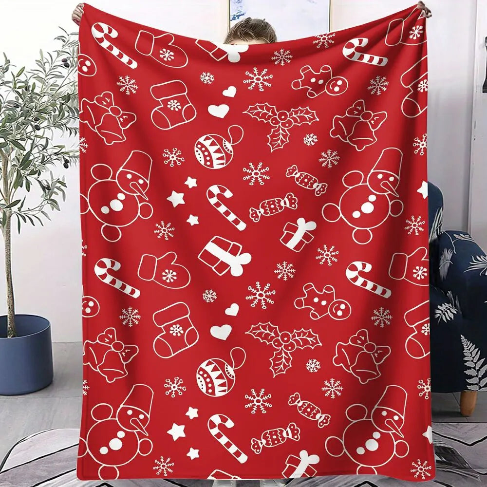 Festive Christmas Icons Red Pattern Multipurpose Throw Blanket