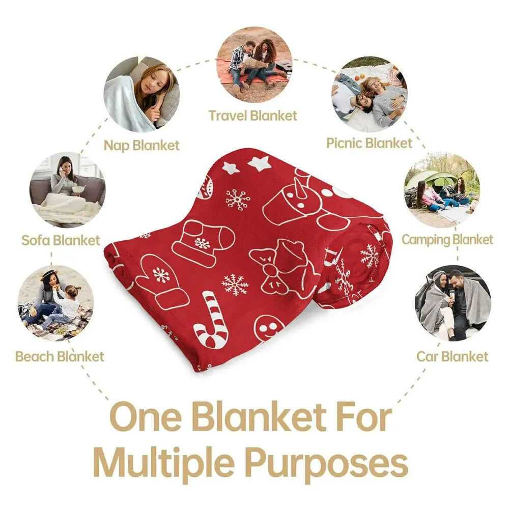 Festive Christmas Icons Red Pattern Multipurpose Throw Blanket