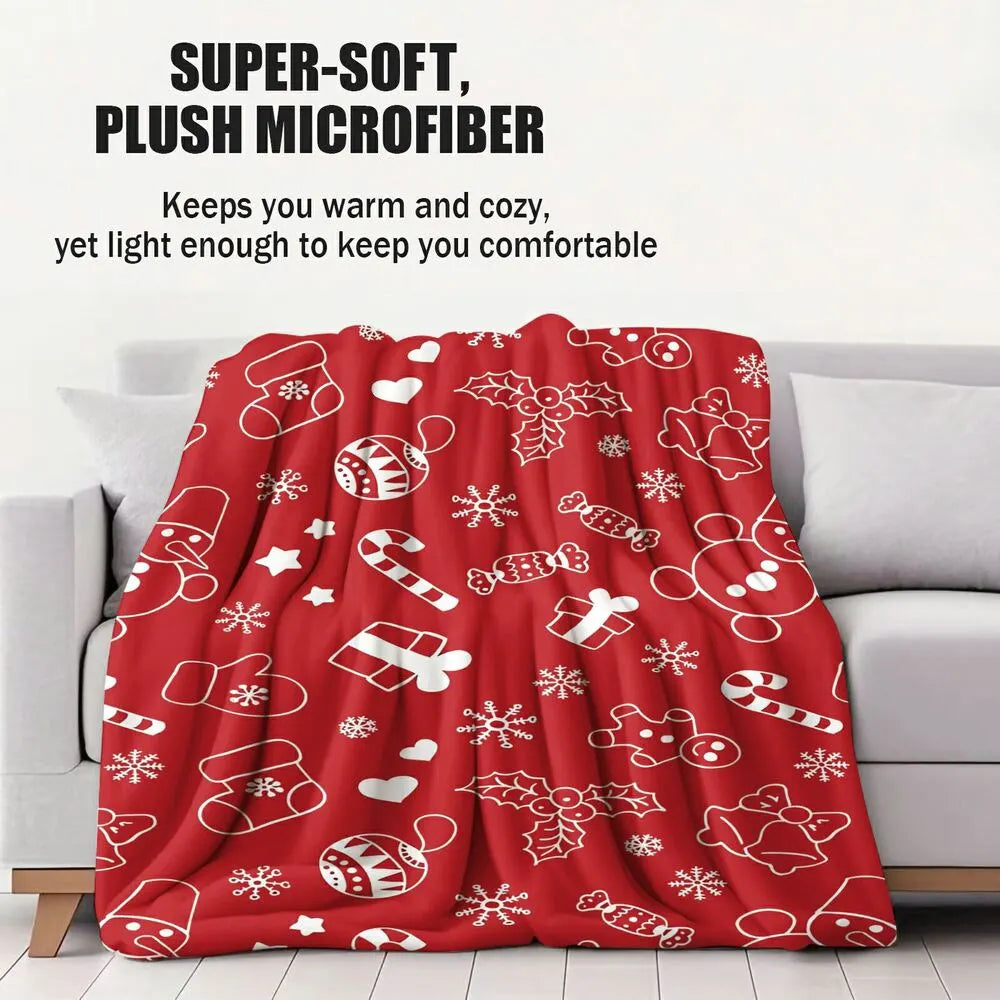 Festive Christmas Icons Red Pattern Multipurpose Throw Blanket