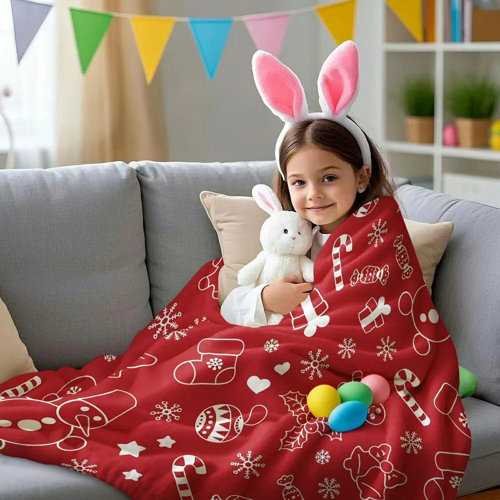 Festive Christmas Icons Red Pattern Multipurpose Throw Blanket