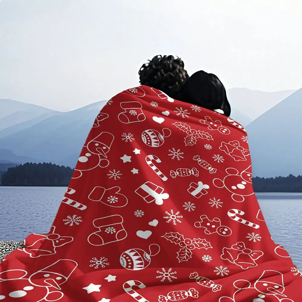 Festive Christmas Icons Red Pattern Multipurpose Throw Blanket