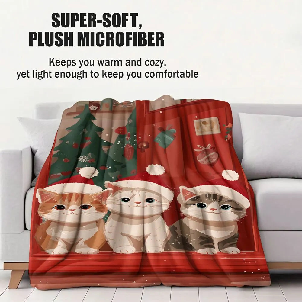 Festive Christmas Kittens Santa Hat Red Pattern Multipurpose Throw Blanket