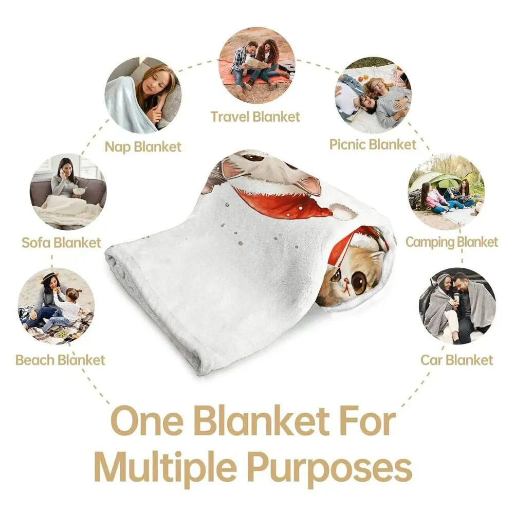 Festive Christmas Kittens Santa Hat Tree White Pattern Multipurpose Throw Blanket