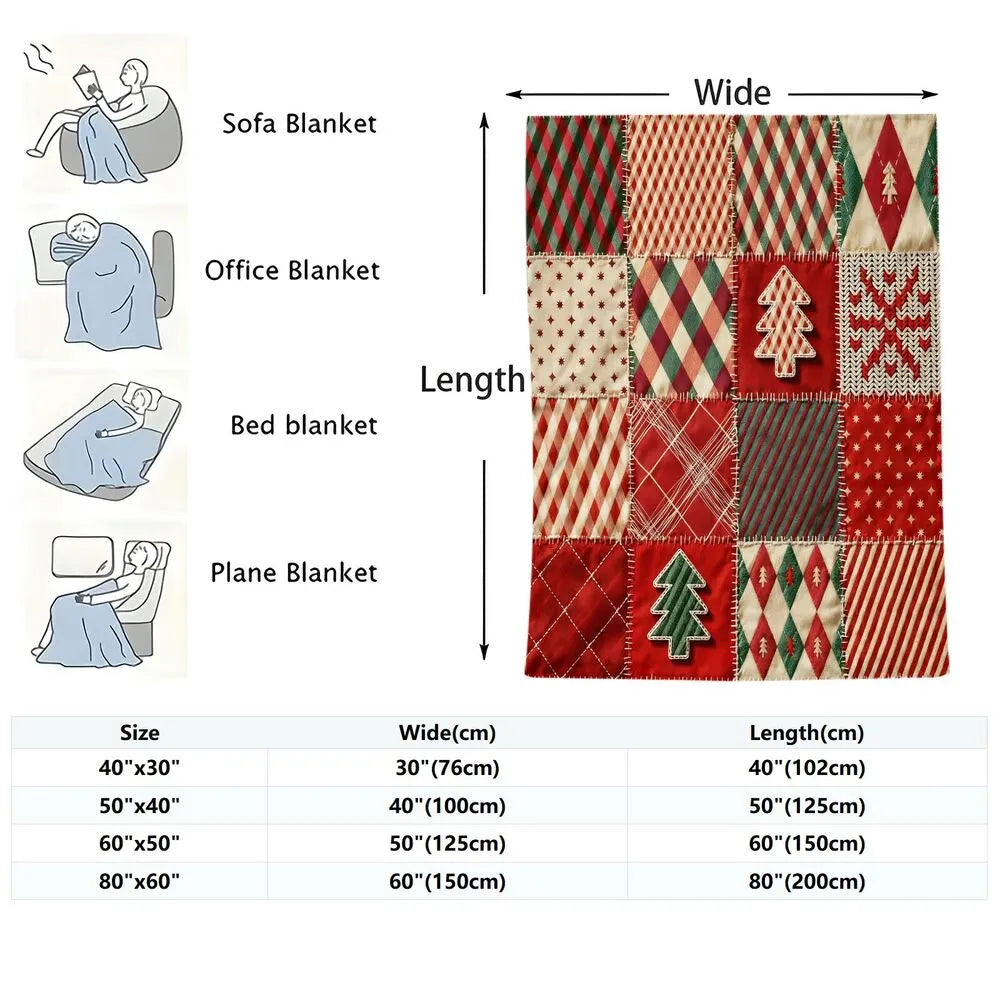 Festive Christmas Patchwork Red Green Pattern Multipurpose Throw Blanket