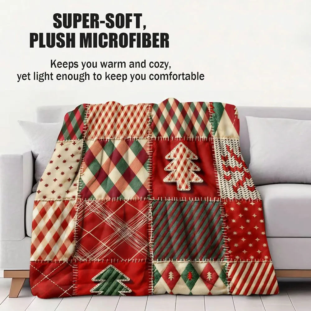 Festive Christmas Patchwork Red Green Pattern Multipurpose Throw Blanket