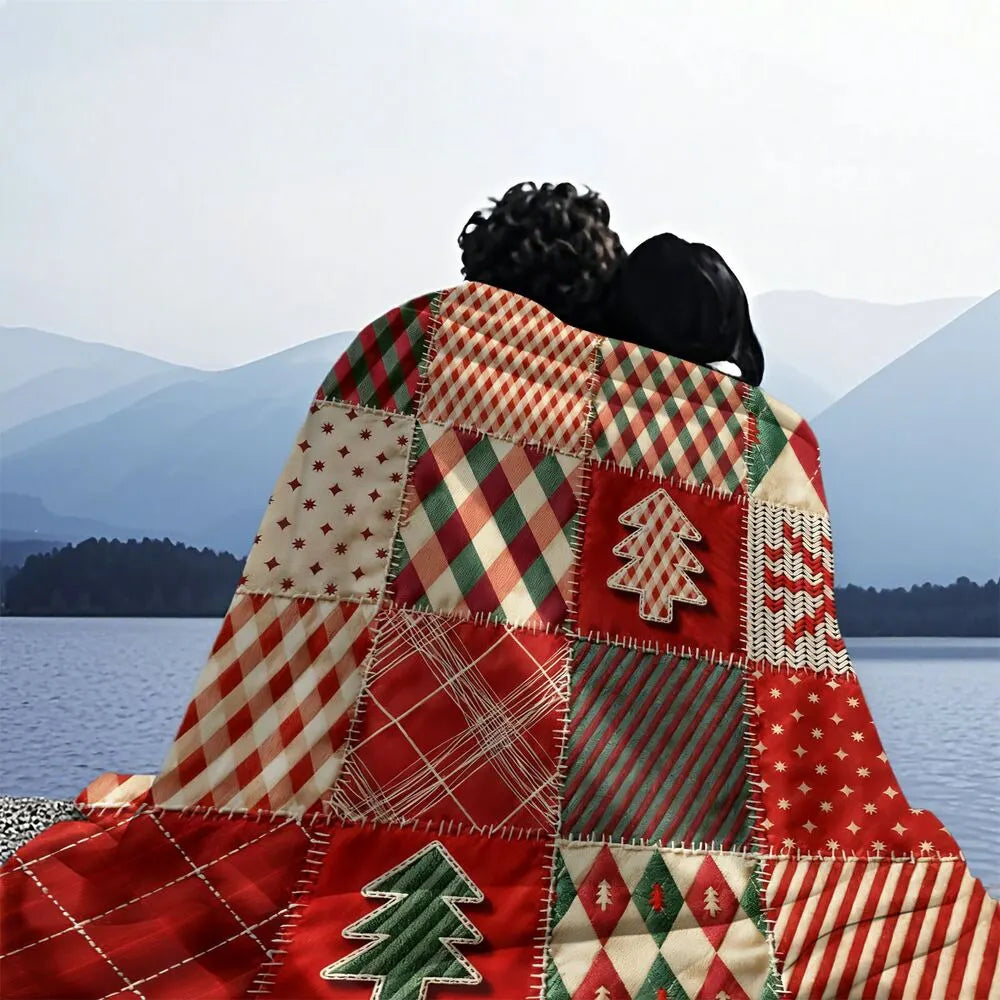 Festive Christmas Patchwork Red Green Pattern Multipurpose Throw Blanket