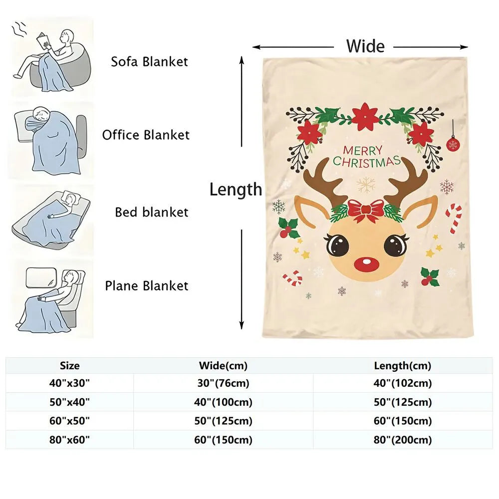Festive Christmas Reindeer Merry Christmas Beige Pattern Multipurpose Throw Blanket