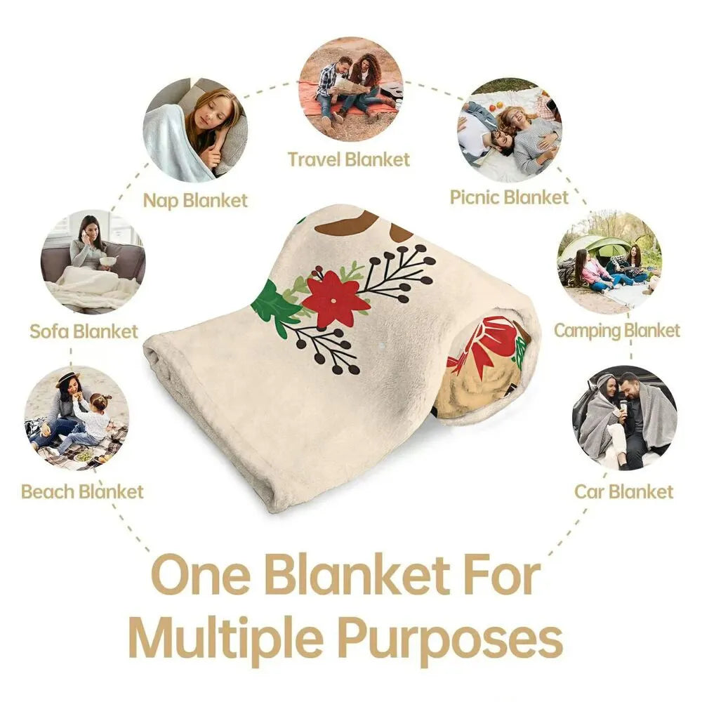 Festive Christmas Reindeer Merry Christmas Beige Pattern Multipurpose Throw Blanket