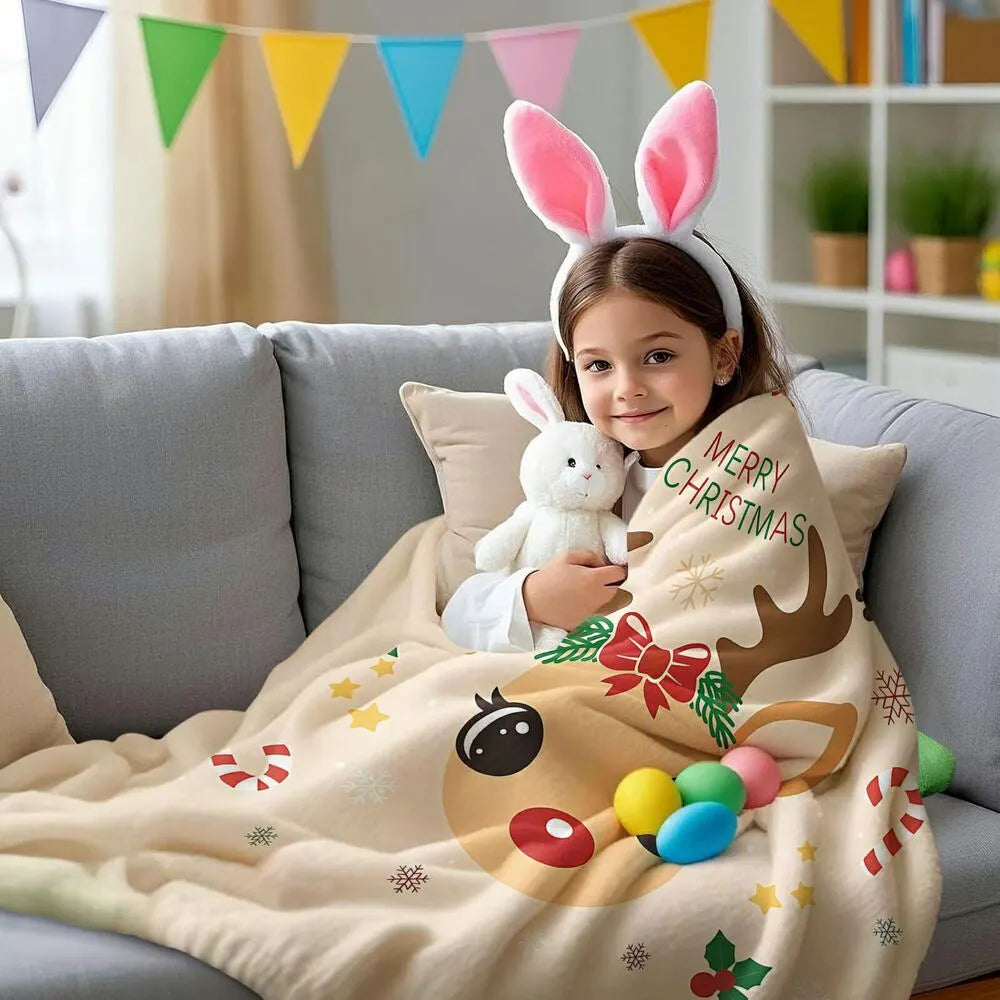 Festive Christmas Reindeer Merry Christmas Beige Pattern Multipurpose Throw Blanket