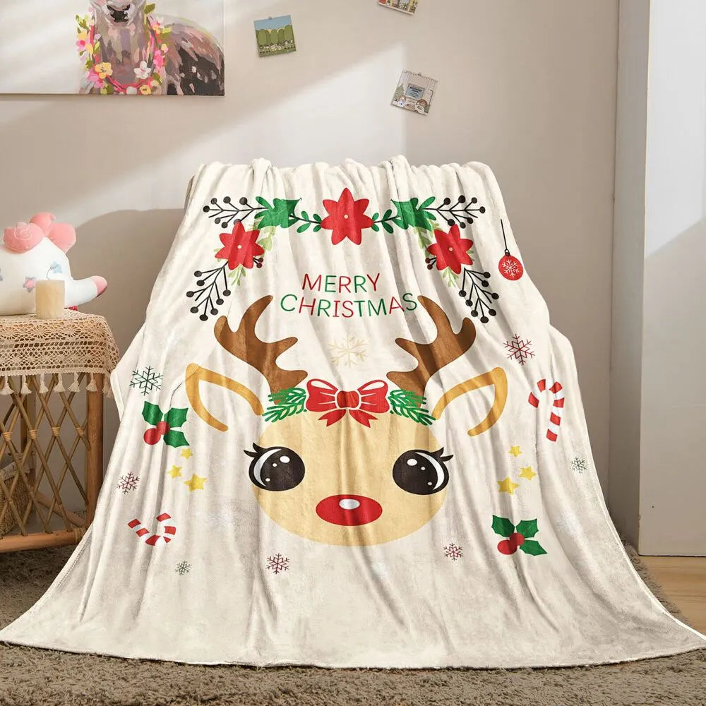 Festive Christmas Reindeer Merry Christmas Beige Pattern Multipurpose Throw Blanket