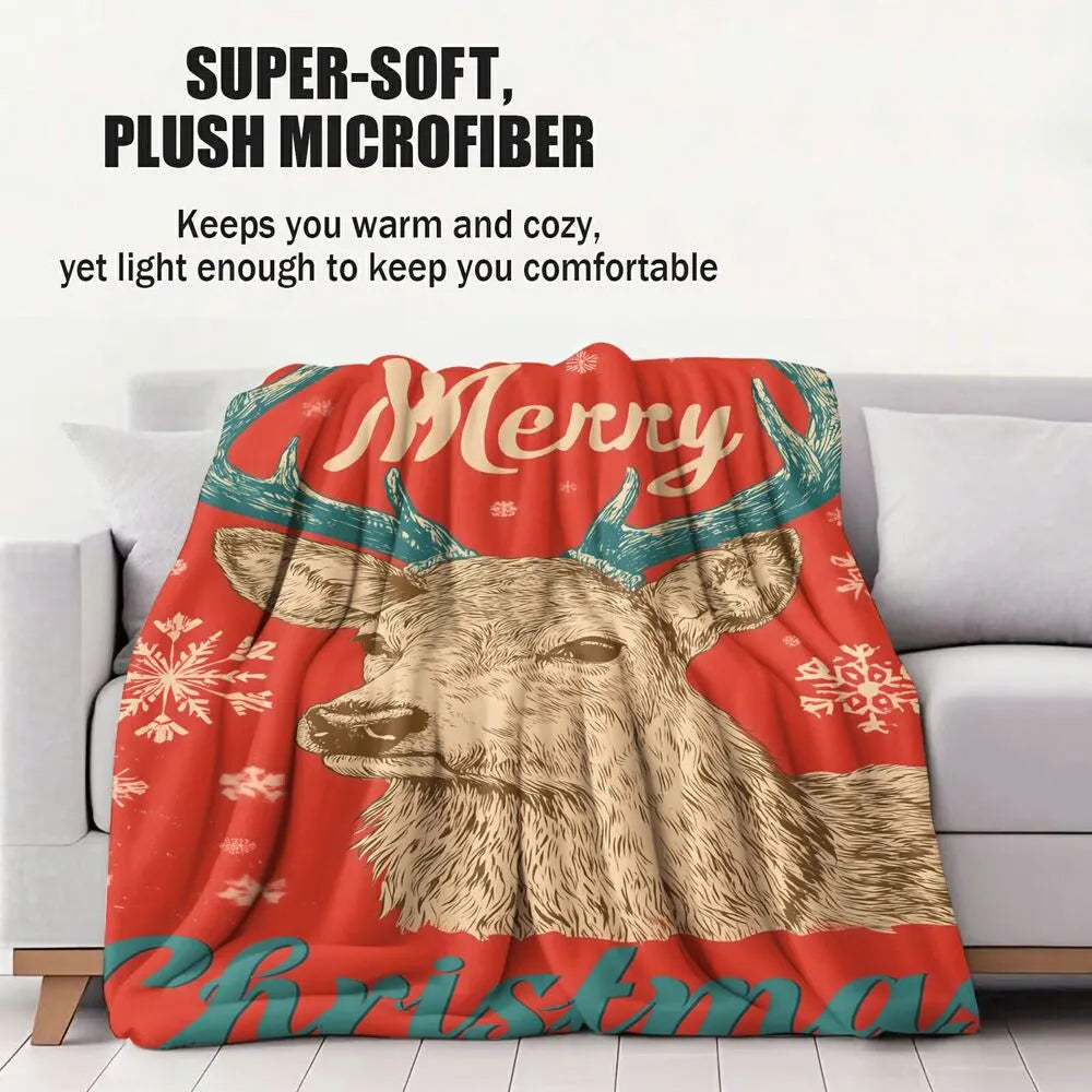 Festive Christmas Reindeer Merry Christmas Teal Red Pattern Multipurpose Throw Blanket（副本）
